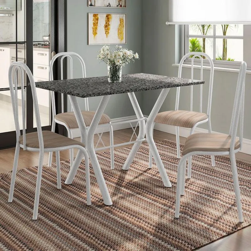 Conjunto de Mesa Miame 110 cm com 4 Cadeiras Madri Branco e Nature Bege