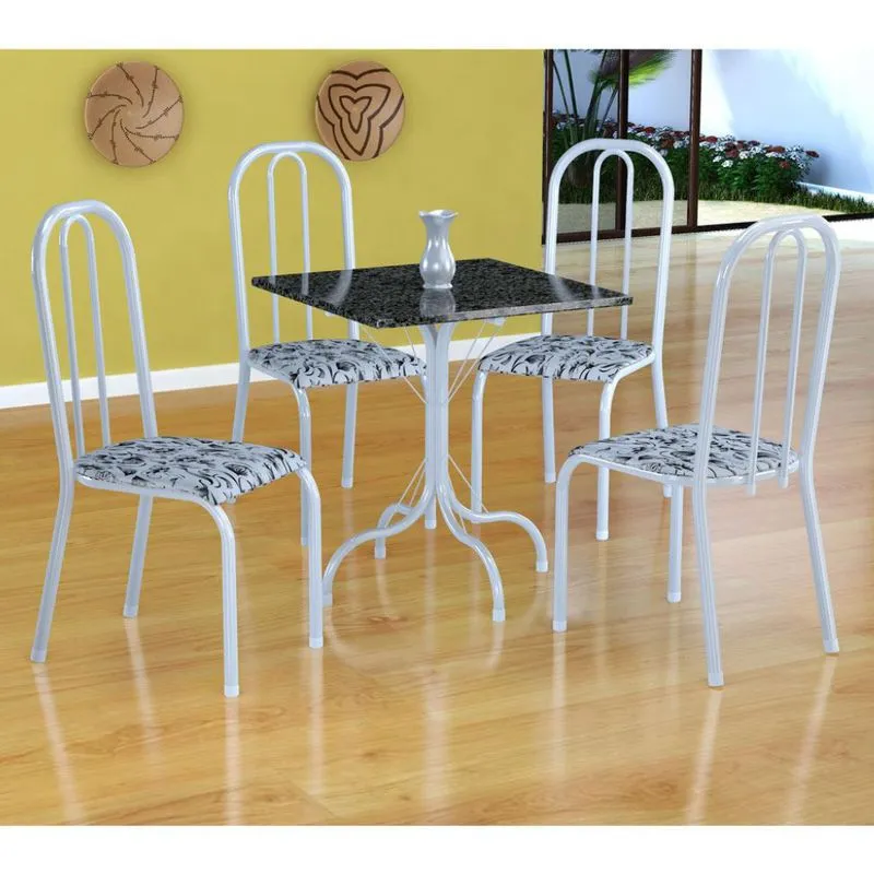 Conjunto de Mesa Malaga e 4 Cadeiras Madri Fabone Aço Branco Floral