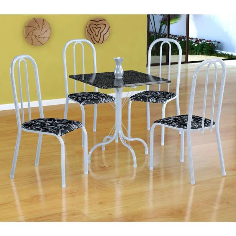 Conjunto de Mesa e Cadeiras Fabone Malaga Madri Aço e Granito 4 Lugares Estampado