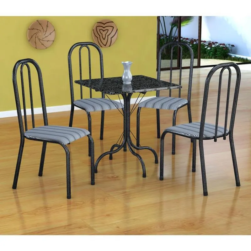 Conjunto de Mesa Malaga com 4 Cadeiras Madri Fabone Metal Preto e Prata