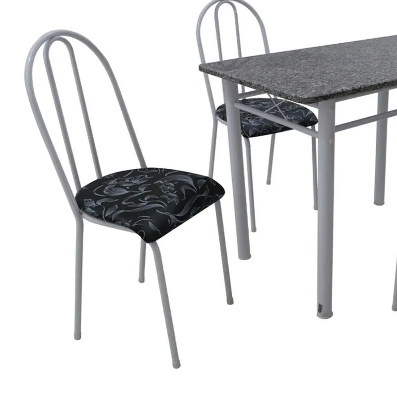 Conjunto de Mesa de Jantar Fabone Genebra com 4 Cadeiras Alicante Aço e Granito Floral