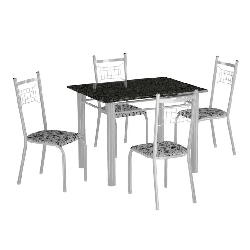 Conjunto de Mesa Genova com 4 Cadeiras Lisboa Branco e Branco Floral
