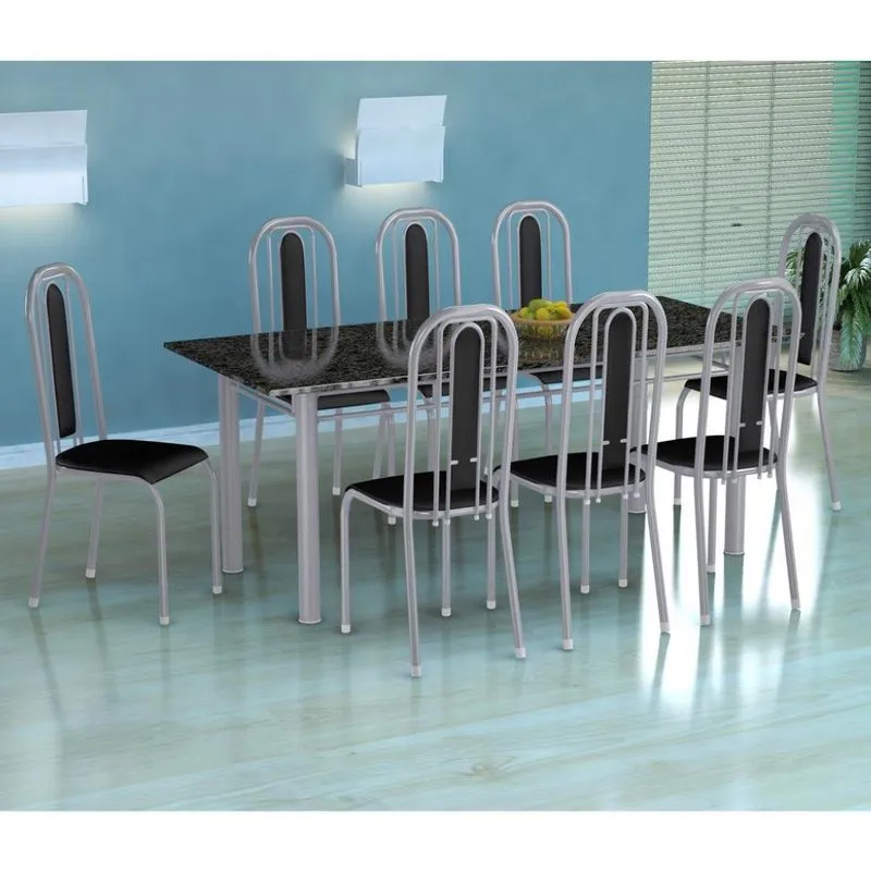 Conjunto de Mesa e 8 Cadeiras Fabone Cordoba e Granada Metal e Granito Colorido