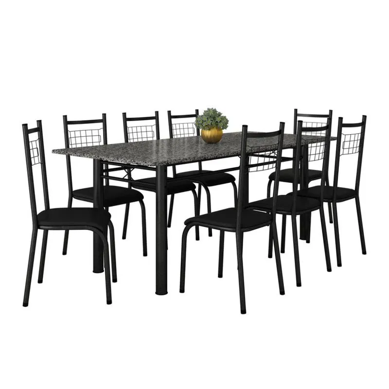 Conjunto de Mesa Cordoba com 8 Cadeiras Lisboa Preto Liso