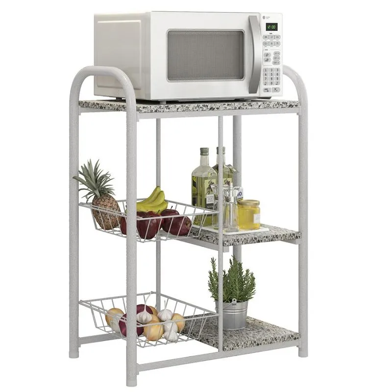 Fruteira de Chão em Aço Anticorrosivo Tampos de Granito Multiuso Fabone Ambar 95x65x40cm BRANCO/PRATA