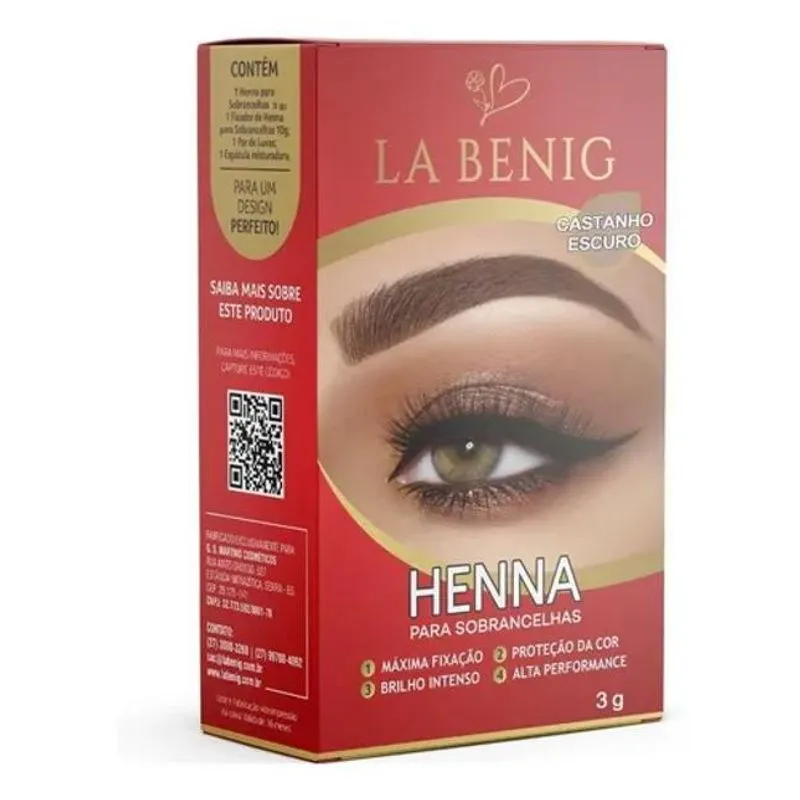 Henna Sobrancelhas La Benig 3g Cast Escuro Alta Fixação Top