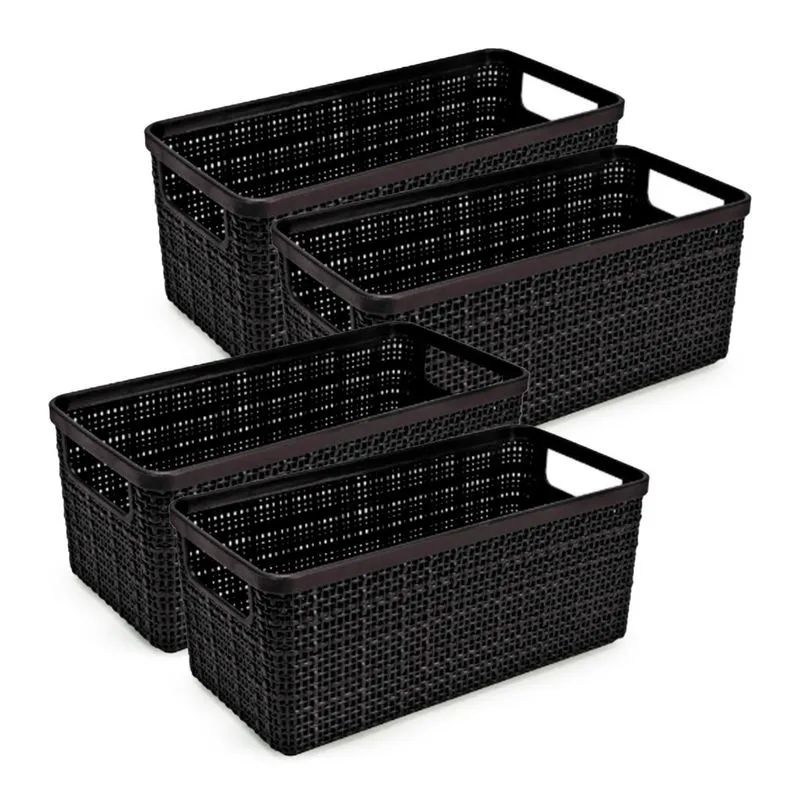 Cesto Organizador Juta Alongada Rattan de Plástico Resistente Capacidade 1,5 Litros 4 Unidades