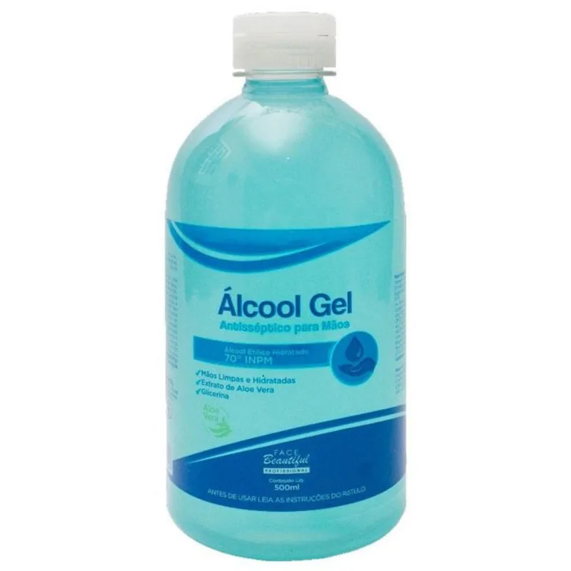 Álcool em Gel Antisséptico 70% 500ml - Face Beautiful