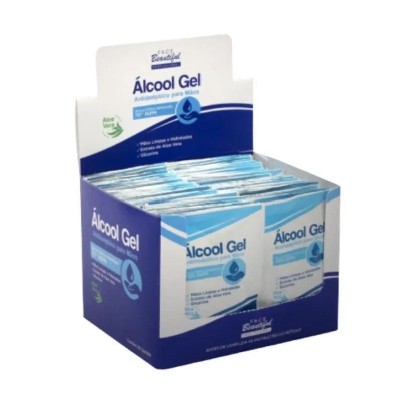 Álcool Gel Face Beautiful 70 Sachê 10ml Display 50 Un
