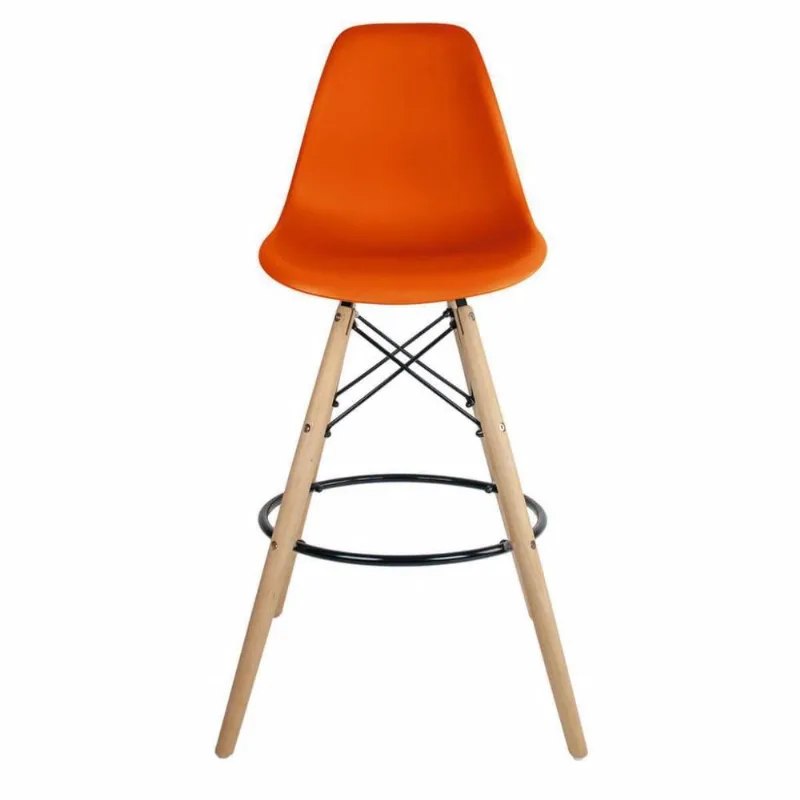 Banqueta Eames Laranja Empório Tiffany Base Em Madeira