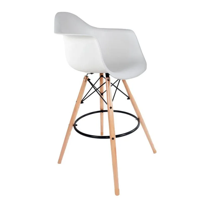 Banqueta com Braços Mobly Arm Polipropileno e Madeira Branca