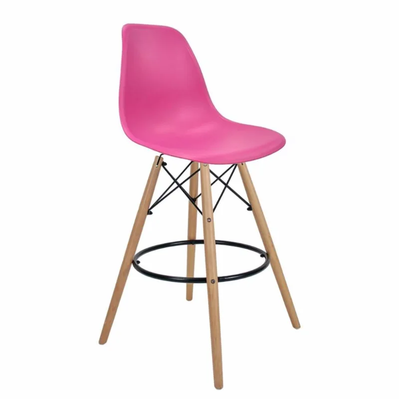 Banqueta Eames Rosa Chiclete Empório Tiffany Base Em Madeira