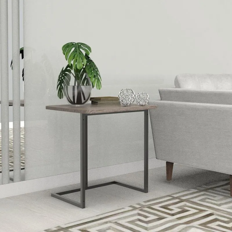Mesa Lateral Tubular Menor Preto com Madeirado Escuro Louro Freijó