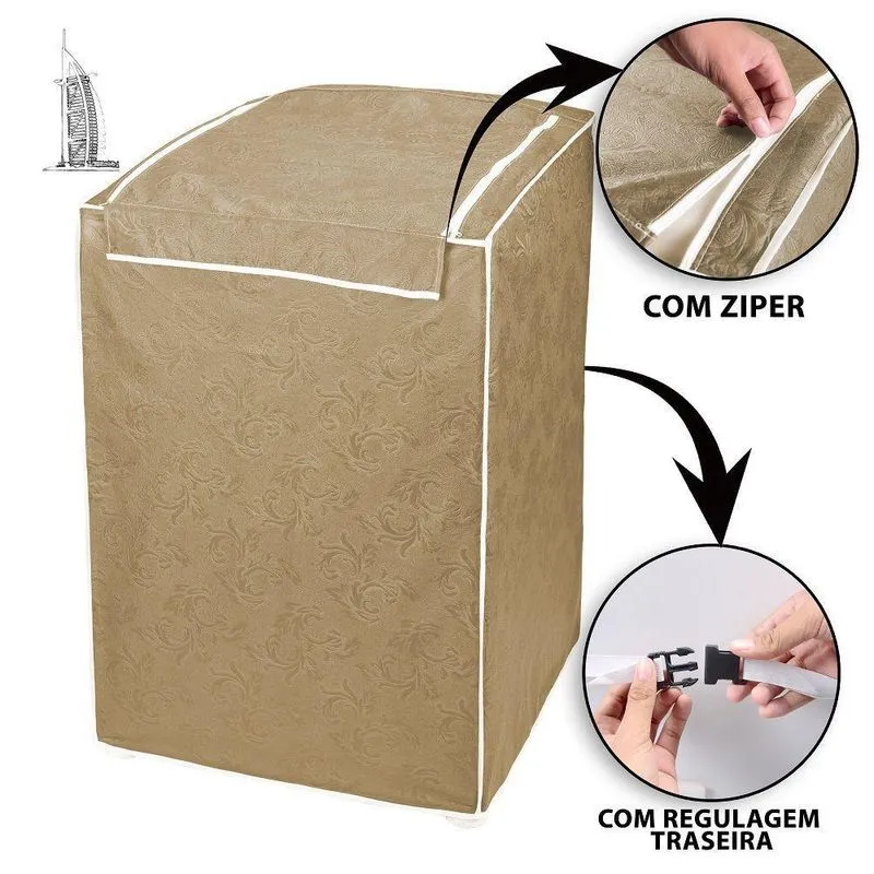 Capa Para Máquina De Lavar Roupas Impermeável 13/16kg Bege