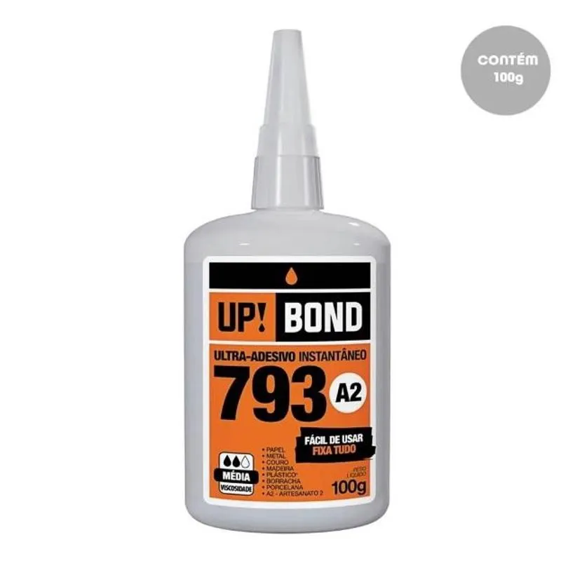 Cola Adesiva Instantânea, Fixa Tudo, 100g, 793A2, up Bond