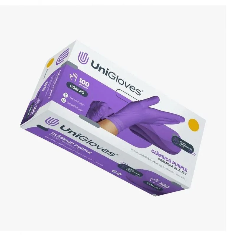 Luva De Látex Com Pó Purple - Unigloves Pp