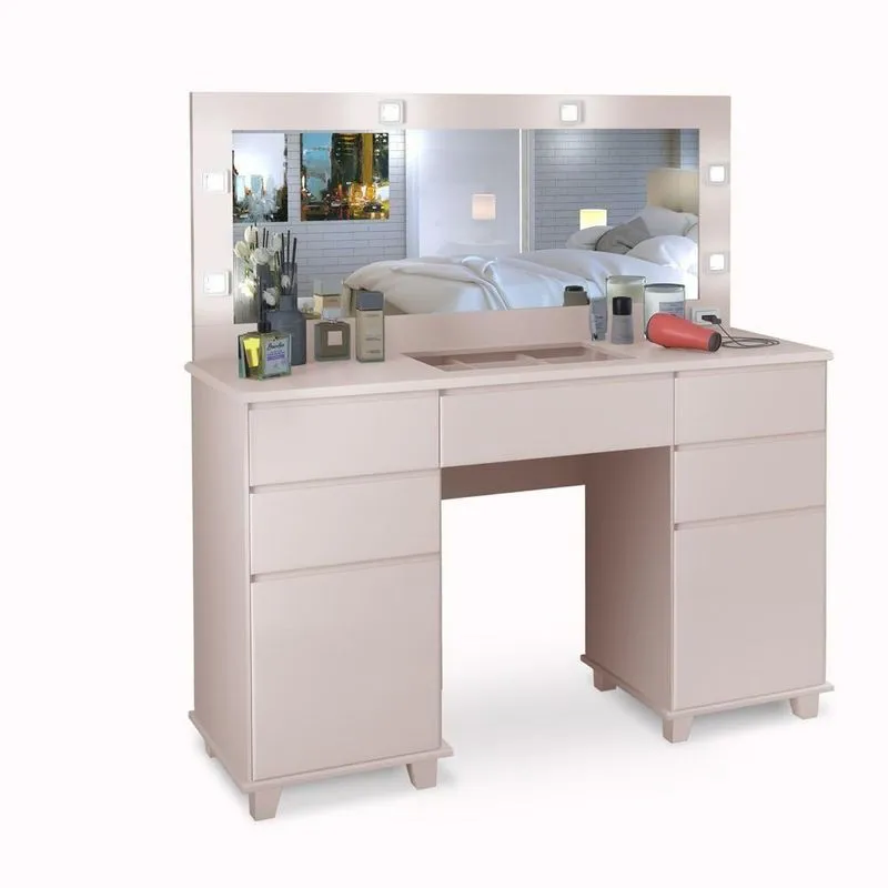 Penteadeira Camarim Clean 100% Mdf Rosa Led Espelho Ofertamo