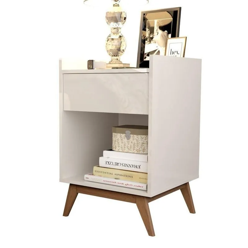 Mesa Cabeceira com Pés Classic Madeira 1 Gaveta White 2020