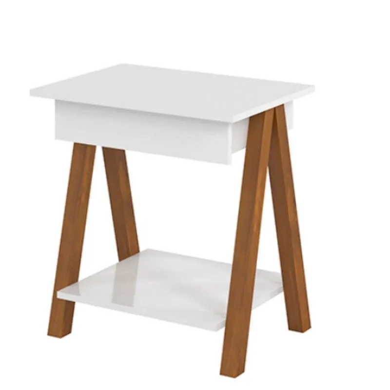 Mesa de cabeceira 1 gaveta Integra Finger Amadeirado/Branco