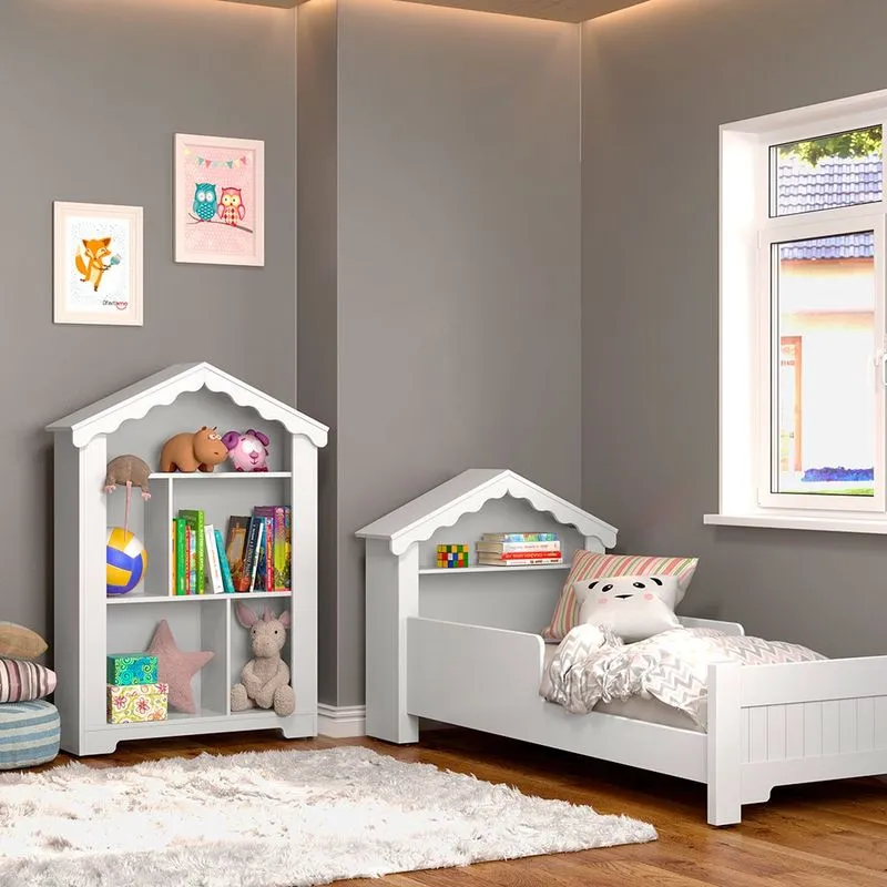 Conjunto Mini Cama e Estante Branca ofertamo