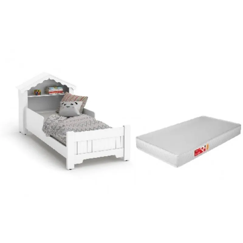 Conjunto Mini Cama Branca c/ Colchão ofertamo