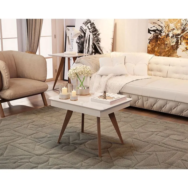 Mesa de Centro Classic Pés de Eucalipto Maciço Off White Móveis Decor