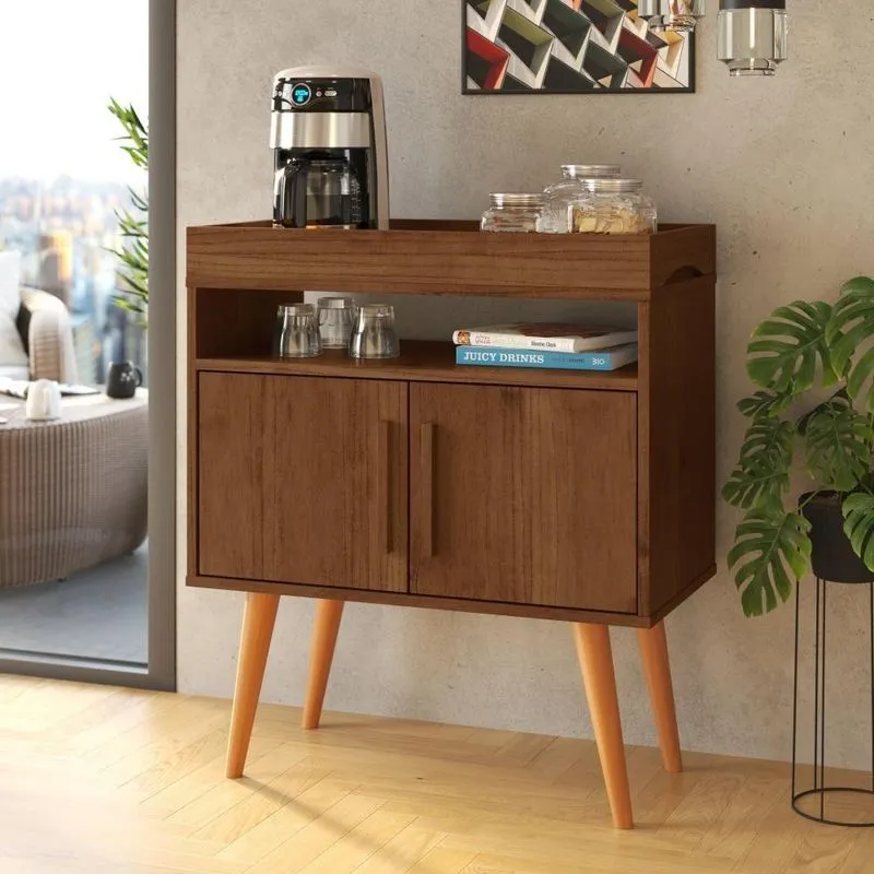 Aparador Café Drink Com Portas Pés Em Madeira Pinus Canela