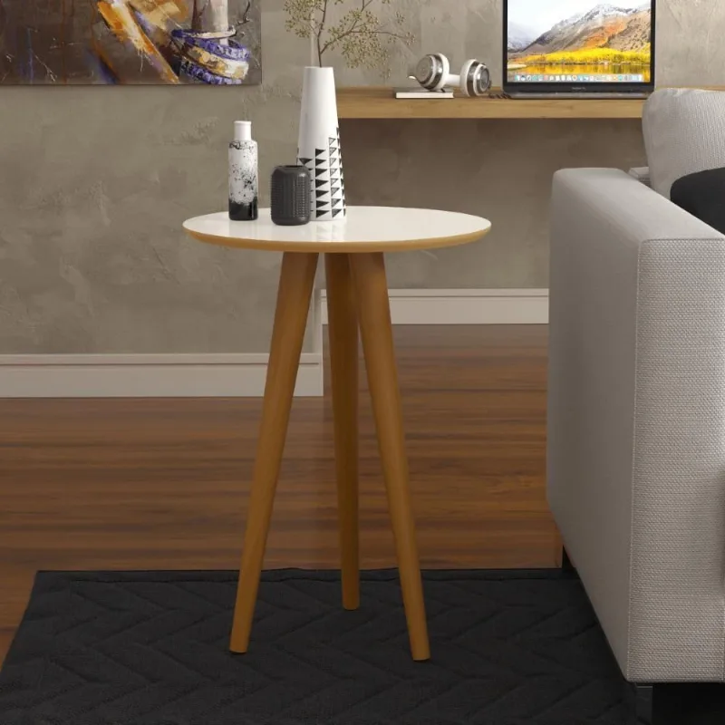Mesa Lateral 4601 Pés Palito Sala Off White/freijo