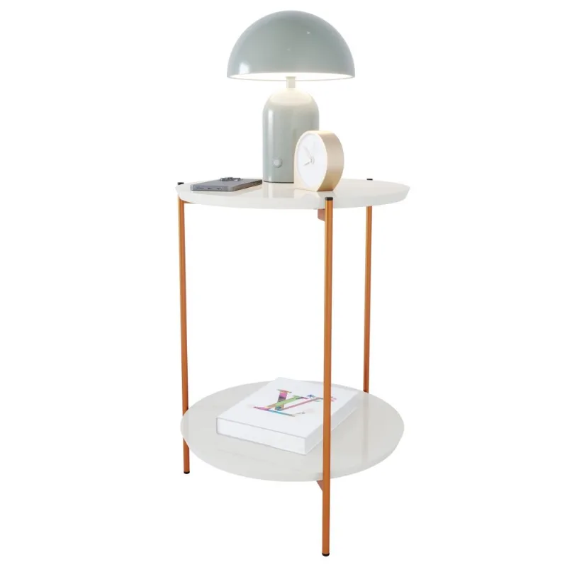 Mesa De Apoio Lateral Duda Ofertamo Off White/Bronze - ofertamo
