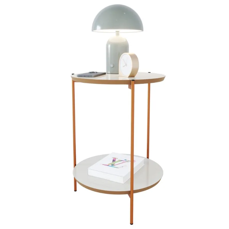 Mesa De Apoio Lateral Duda Ofertamo Off White Nature/Bronze - ofertamo