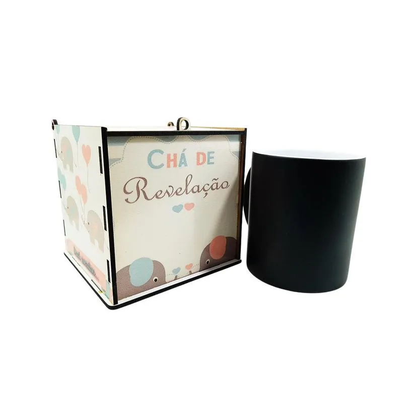 Chá De Revelação Elefantinho Kit Caneca Mágica Caixa Menina