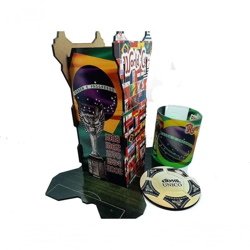 Suporte Fone De Ouvido Exclusivo Copa Do Qatar + Caneca Com Porta Copo