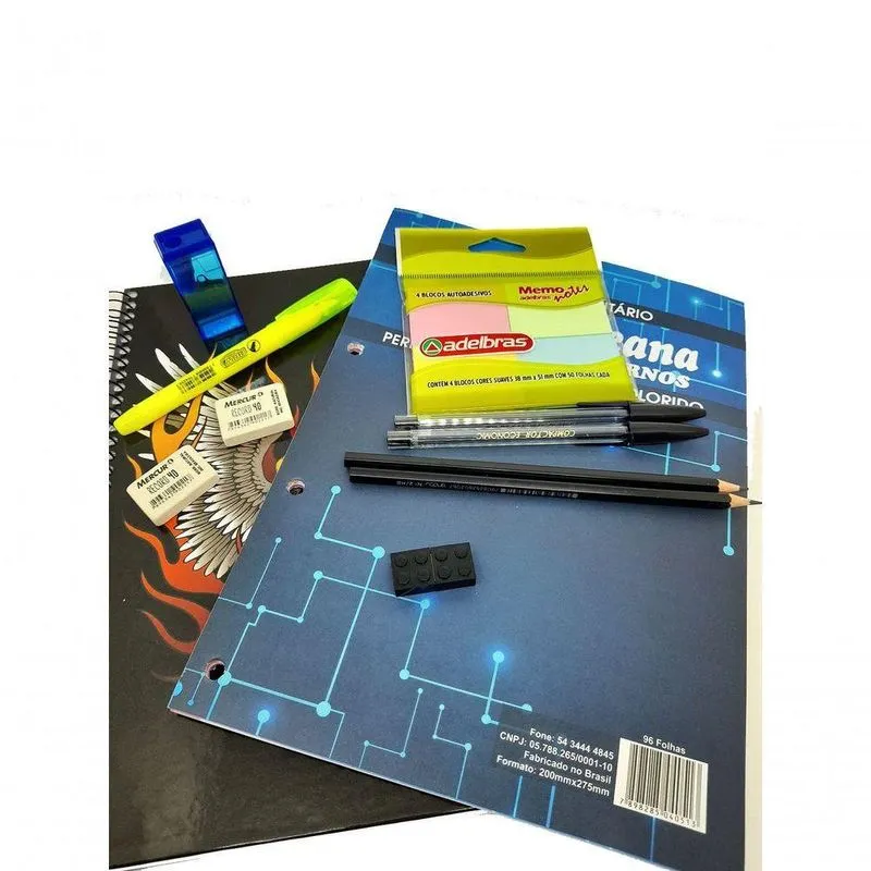 Kit Material Escolar Faculdade Universitário Unissex + Pendrive 8 Gb