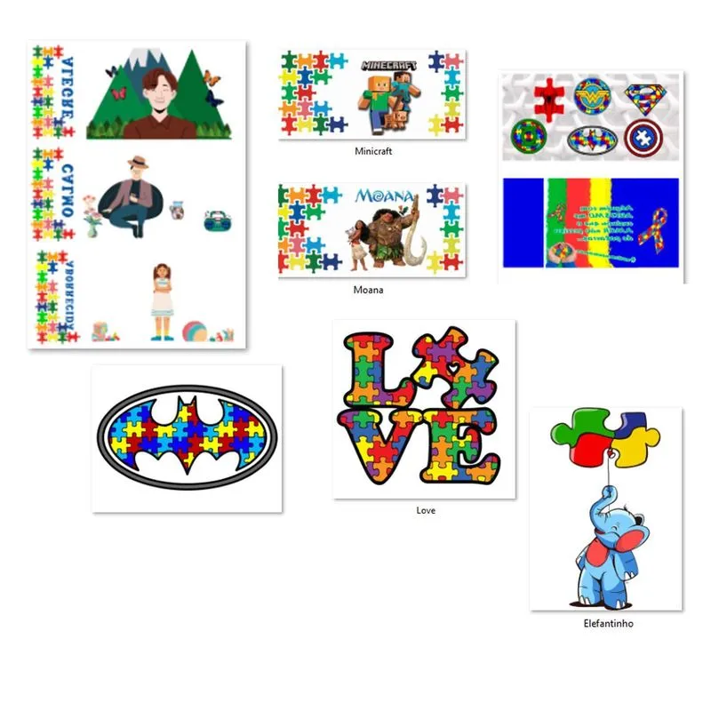 Kit Impressão Folhas Sublimáticas Tema Autismo Autistas