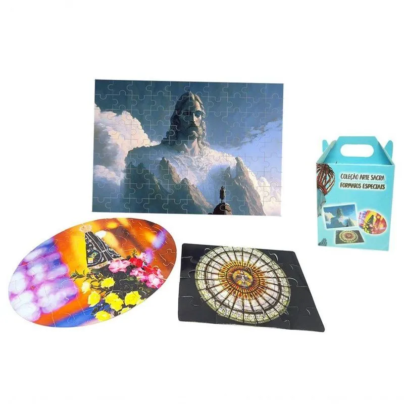 Kit 3 Quebra-cabeças Formatos Cognitivo Para Idosos Arte Sacra
