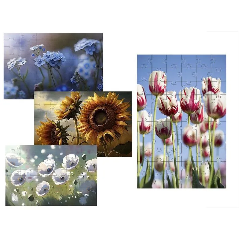 Kit 4 Quebra-Cabeças Atividades Mente As Flores 60 Peças
