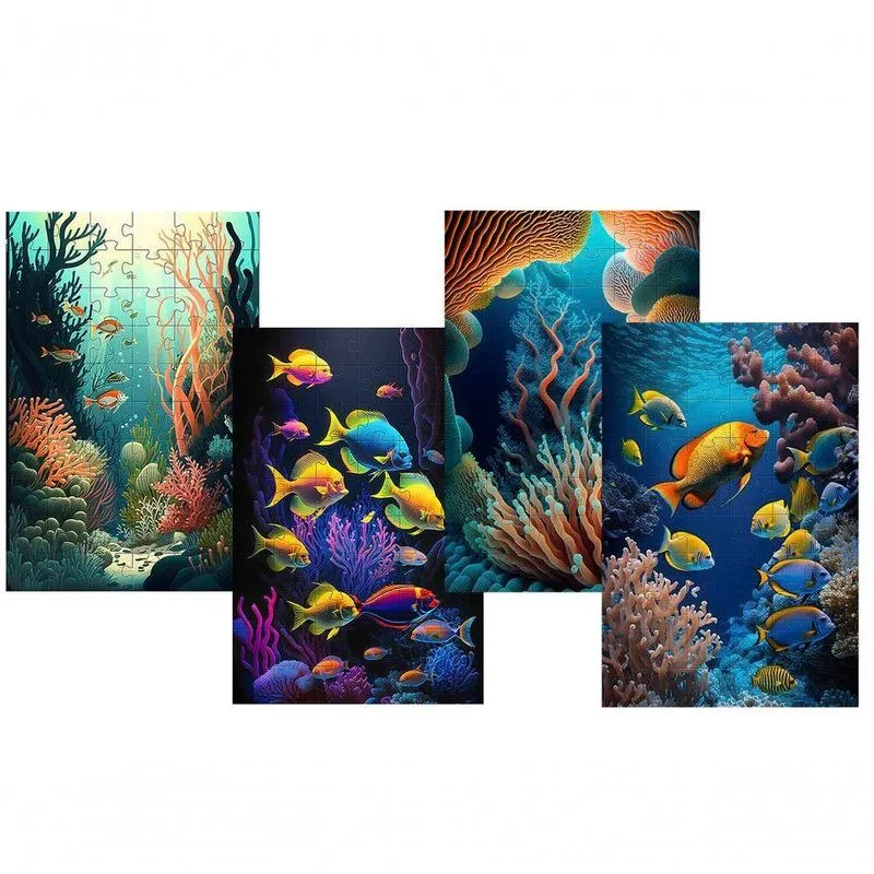 Kit 4 Quebra-cabeças Cognitivos Profundezas Do Mar De 60 Peças