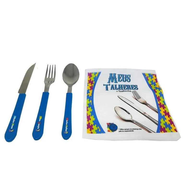 Talheres Personalizados Autistas - Inox Azul - 3 Peças