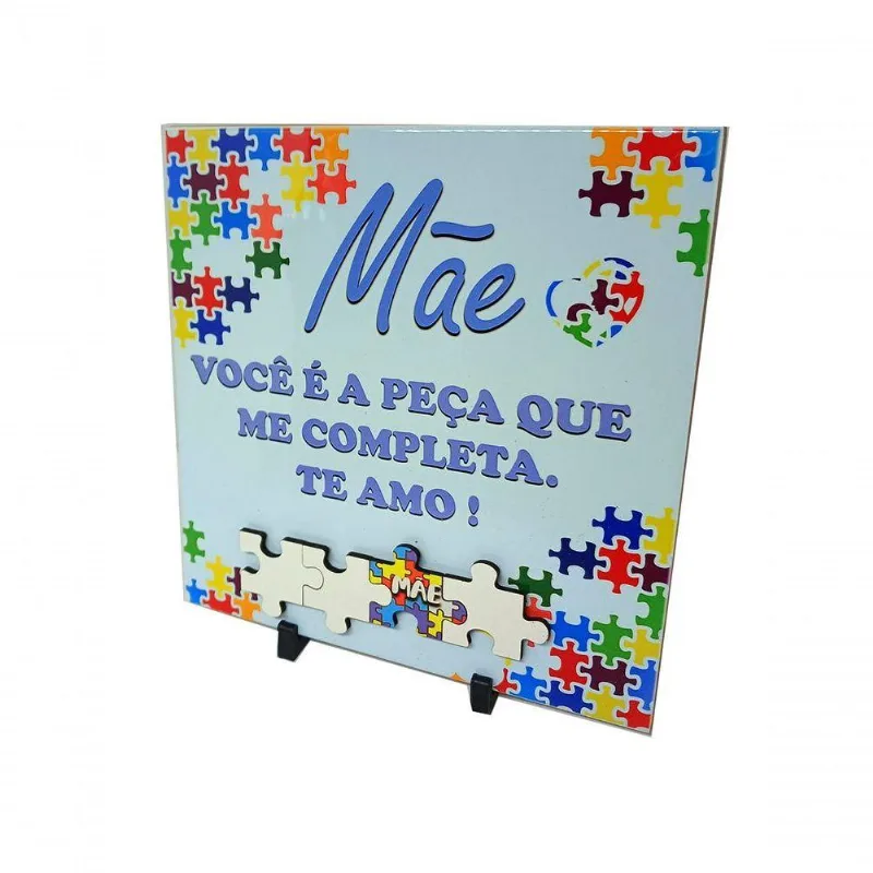 Porta Retrato De Azulejo Dia Das Mães De Autistas 20 Cm Azul