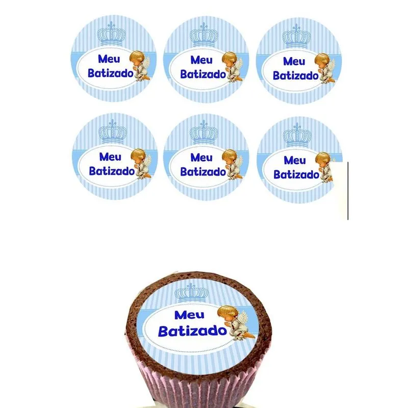 Papel Arroz Comestível Cupcakes Festa Batizado Menino Cor