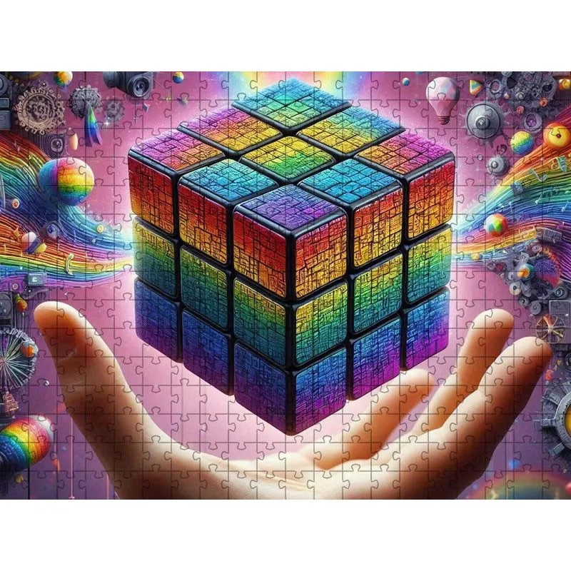 Quebra-Cabeça Decorativo Cubo Mágico Abstrato 300 Peças Mdf