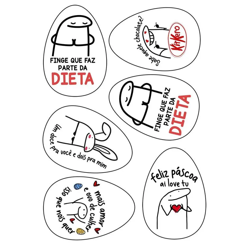 Kit 3 Folhas Papel Arroz Ovo Colher Flork Divertido Frases