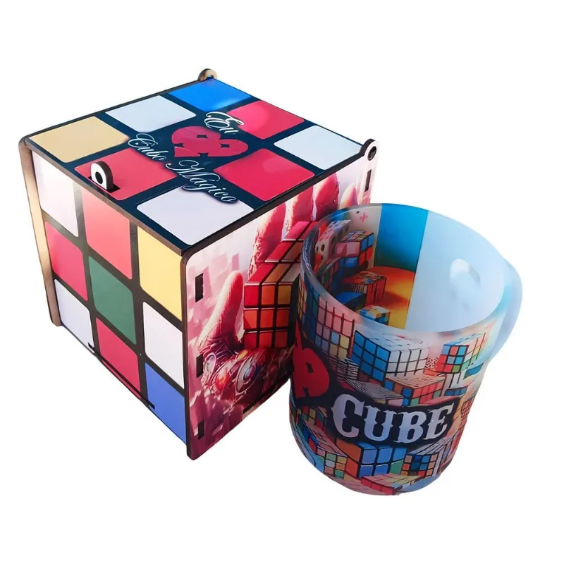 Kit Presente Cubo Mágico Com Caneca E Cubo Surpresa