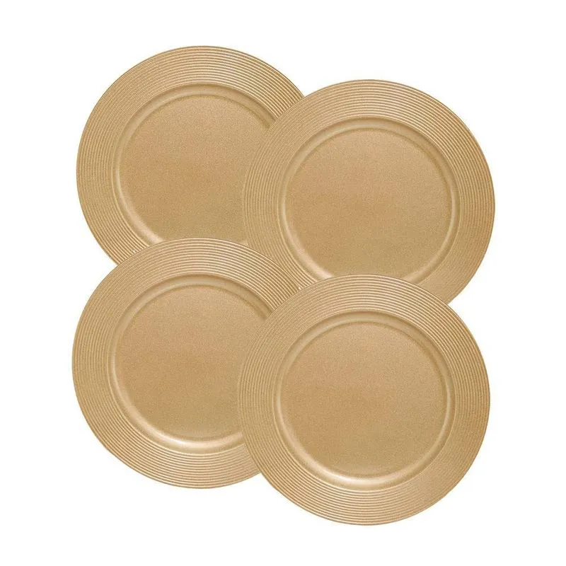Kit 4 Sousplat Disco Dourado Polipropileno 33cm Mimo