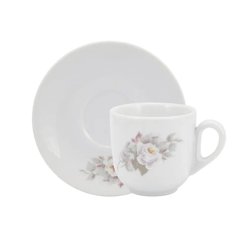 Jogo 12 Xícaras Chá E Pires 250ml Porcelana Pampa Eterna