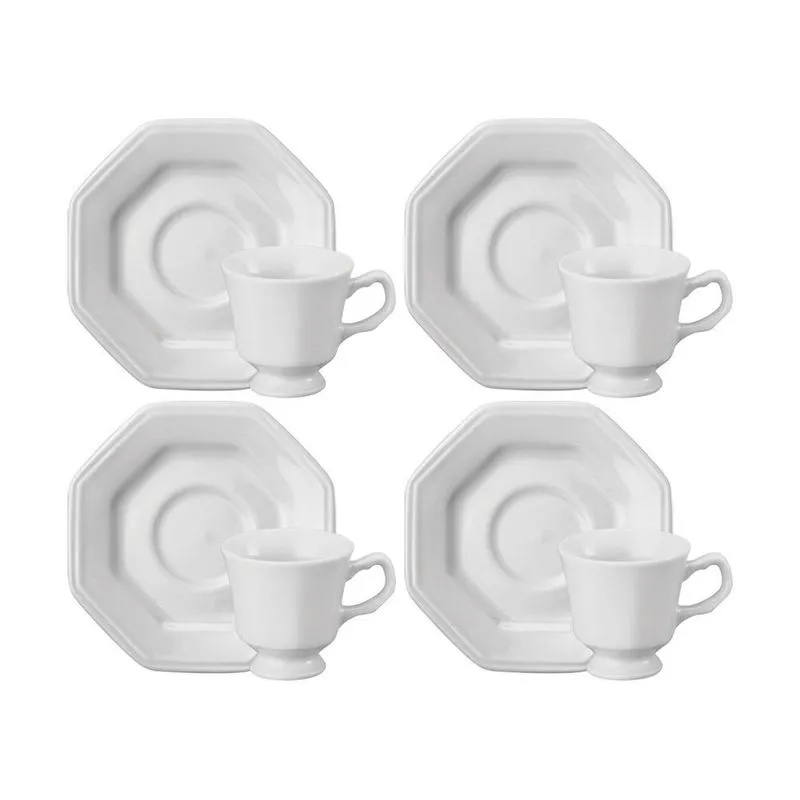 Estojo Com 4 Xícaras Café Com Pires Prisma Porcelana Schmidt