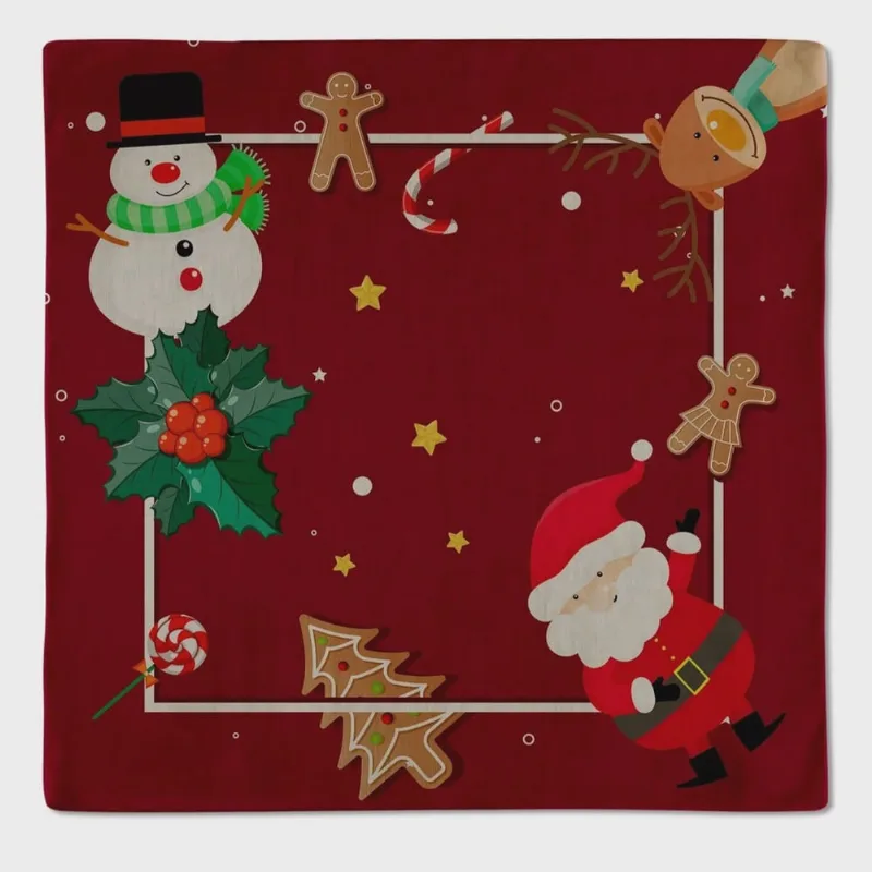 Kit 2 Guardanapos Natalinos Papai Noel e Boneco de Neve 43x43cm Vermelho