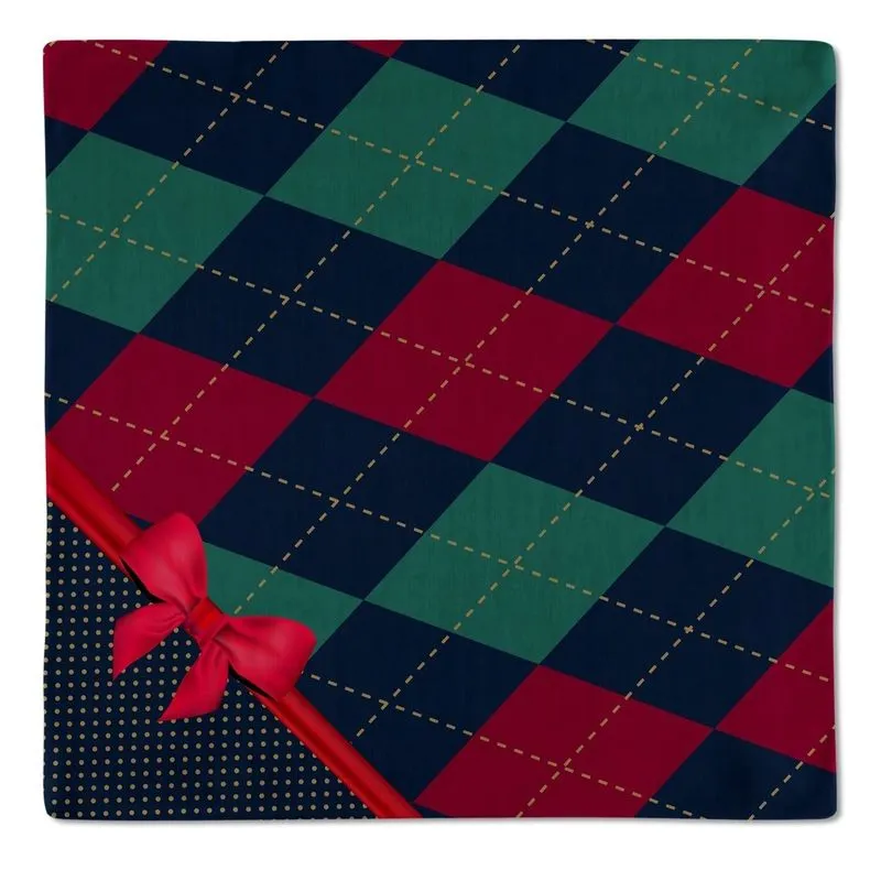 Kit 2 Guardanapos Linho Natal Xadrez Com Laço 40x40cm Azul/vermelho
