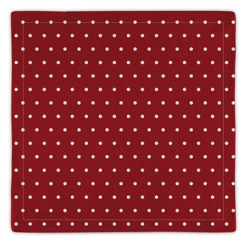 Kit 2 Guardanapos Em Tricoline Poá 43x43 + 2 Argolas Vermelho E Branco