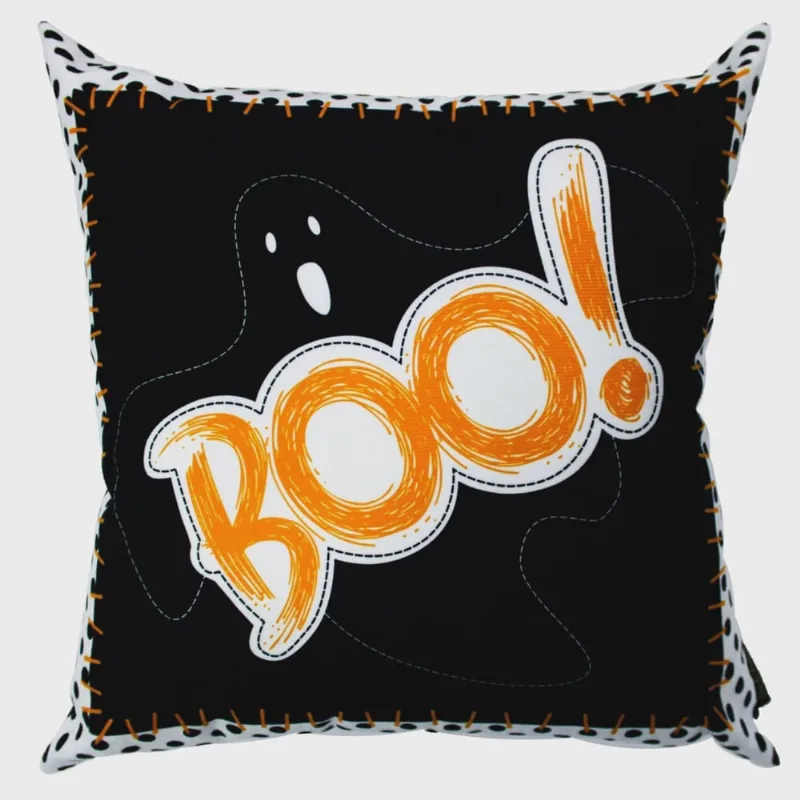 Capa para Almofada Halloween Fantasmas Boo 43x43cm Belchior Uniq Laranja, Preto e Branco